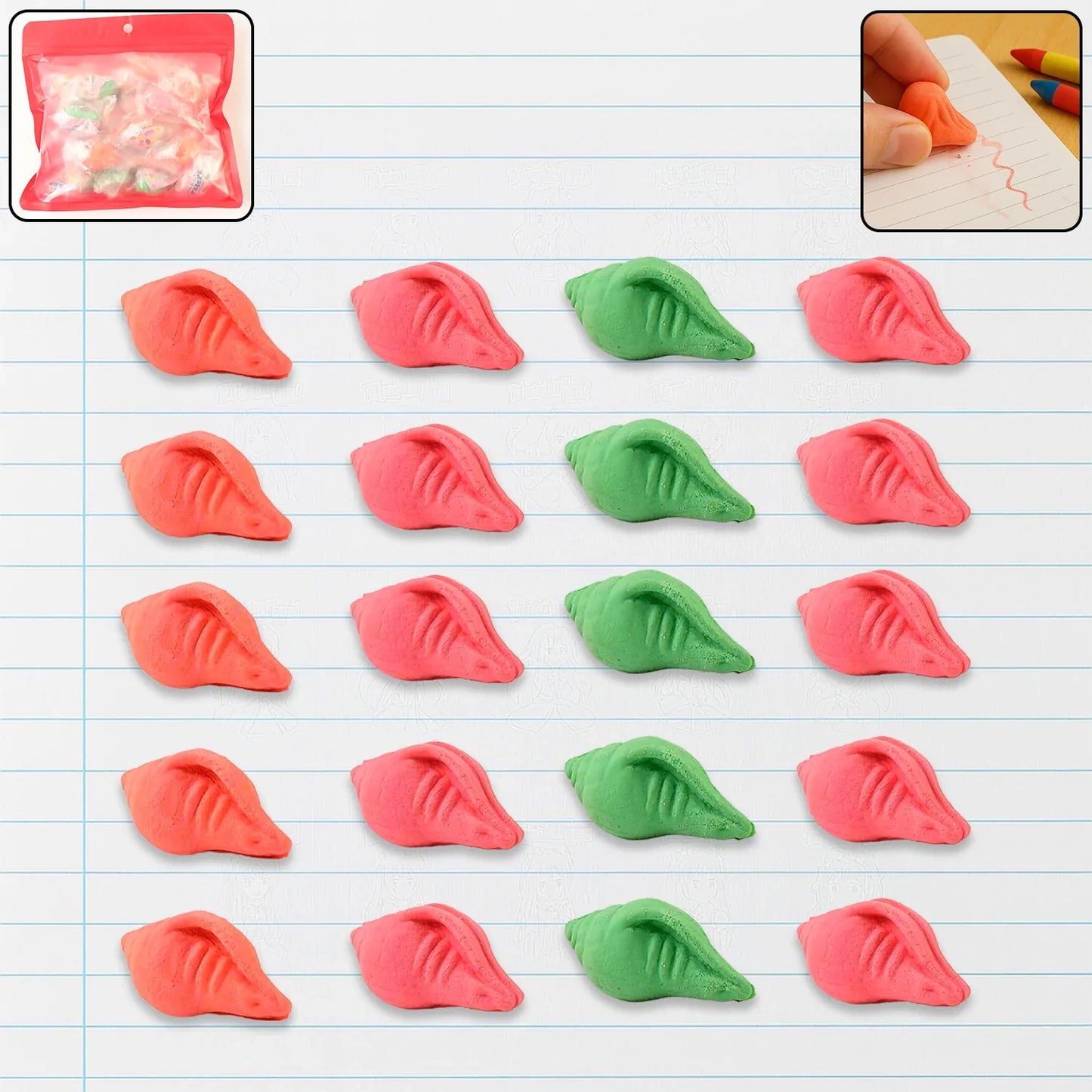 Shankh Shape Eraser Rubber (20 Pc Mix Colour Design) - Zidbik