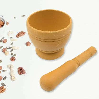 7193 Mortar And Pestle Set For Spices Okhli Masher Khalbatta Kharal Mixer Natural Traditional Grinder And Musal Well Design For Kitchen Home Herb - Zidbik