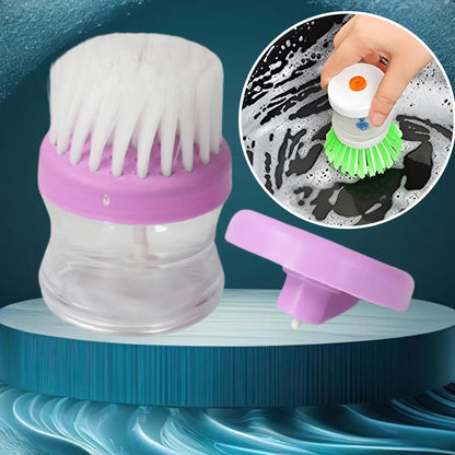 159 Plastic Wash Basin Brush Cleaner With Liquid Soap Dispenser (Multicolour) - Zidbik