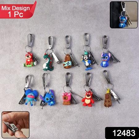 Mix Design Cartoon Nail Cutter Keychain With Mini Nail Clipper (1 Pc) - Zidbik