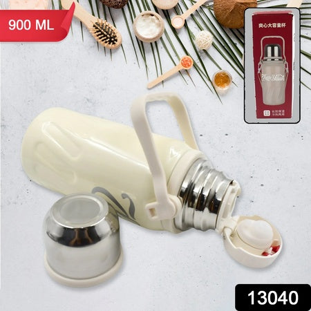 13040 Stainless Steel Vacuum Insulated Water Bottle  Leak Proof Flask For Tea Coffee  Reusable Water Bottle With Hanging Strap  Bottle For Hot  Cold Drinks Wide Mouth Water Flask (900 Ml) - Zidbik