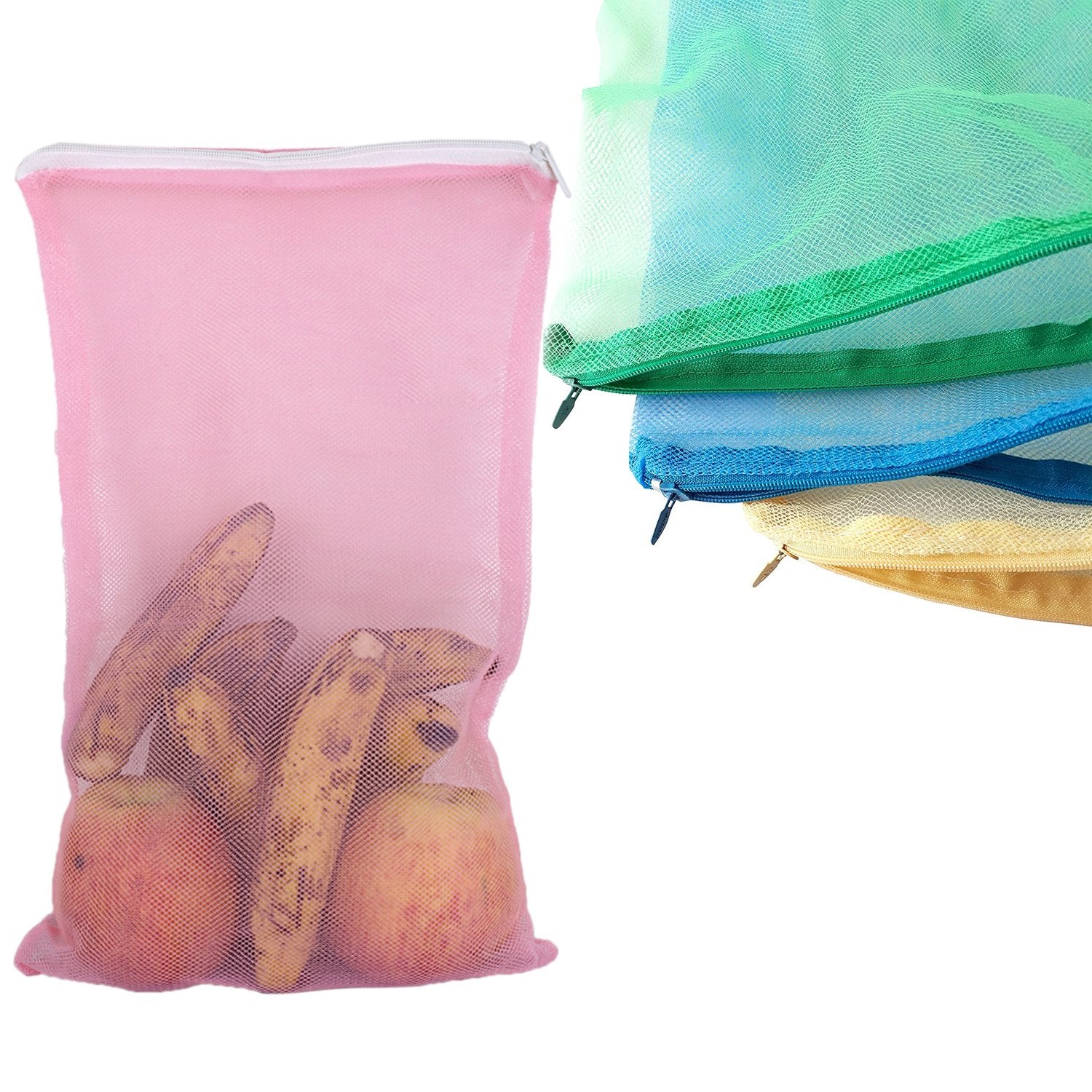 2584 Fridge Bags For Fruits And Vegetables With Zip Net (Multicolour) - Zidbik