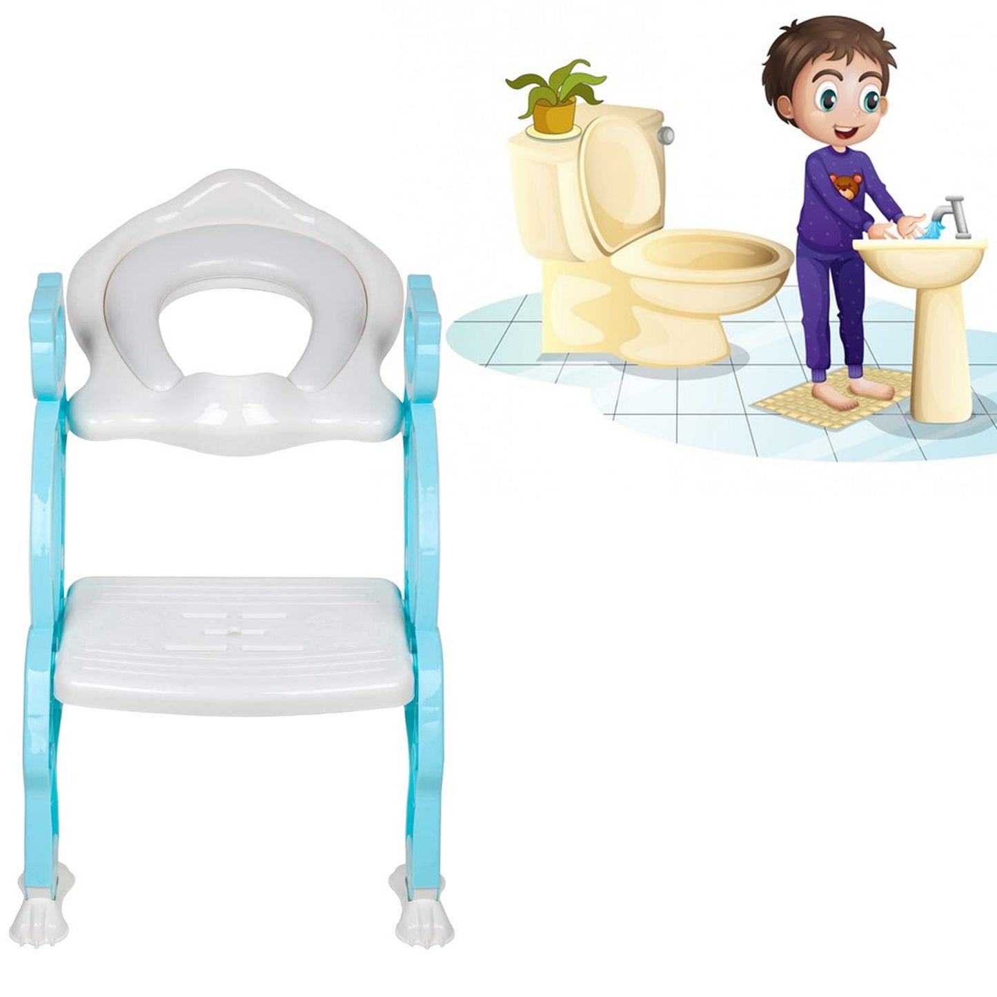 8492 2 In 1 Potty Training Toilet Seat With Step Stool Ladder For Boy And Girl Baby Toddler Kid Childrens Toilet Training Seat Chair With Soft Padded Seat And Sturdy Non-slip Wide Step Make Potty Easier For Your Kids (Multi-color) - Zidbik