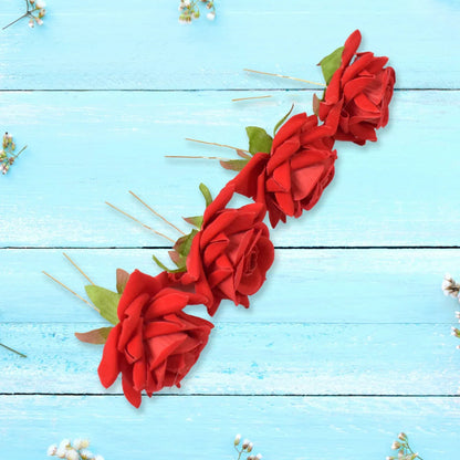 Hair Clip Red Rose Bridal Hair Pins Rose (12 Pcs Set) - Zidbik