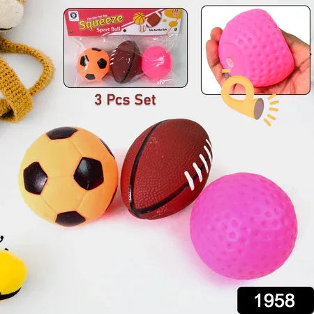 Sports Squeeze Ball Toy Set Of 3 Soft Balls For Kidstoy For Kids - Zidbik