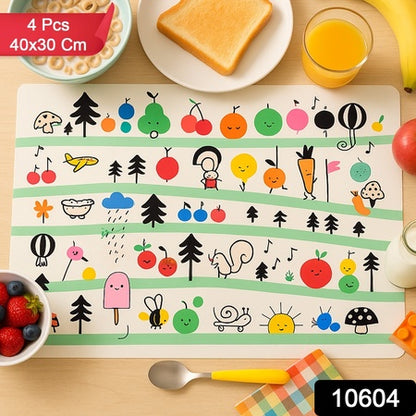 Colorful Cartoon Printed Dining Table Placemats For Kids (4 Pc  40x30 Cm) - Zidbik