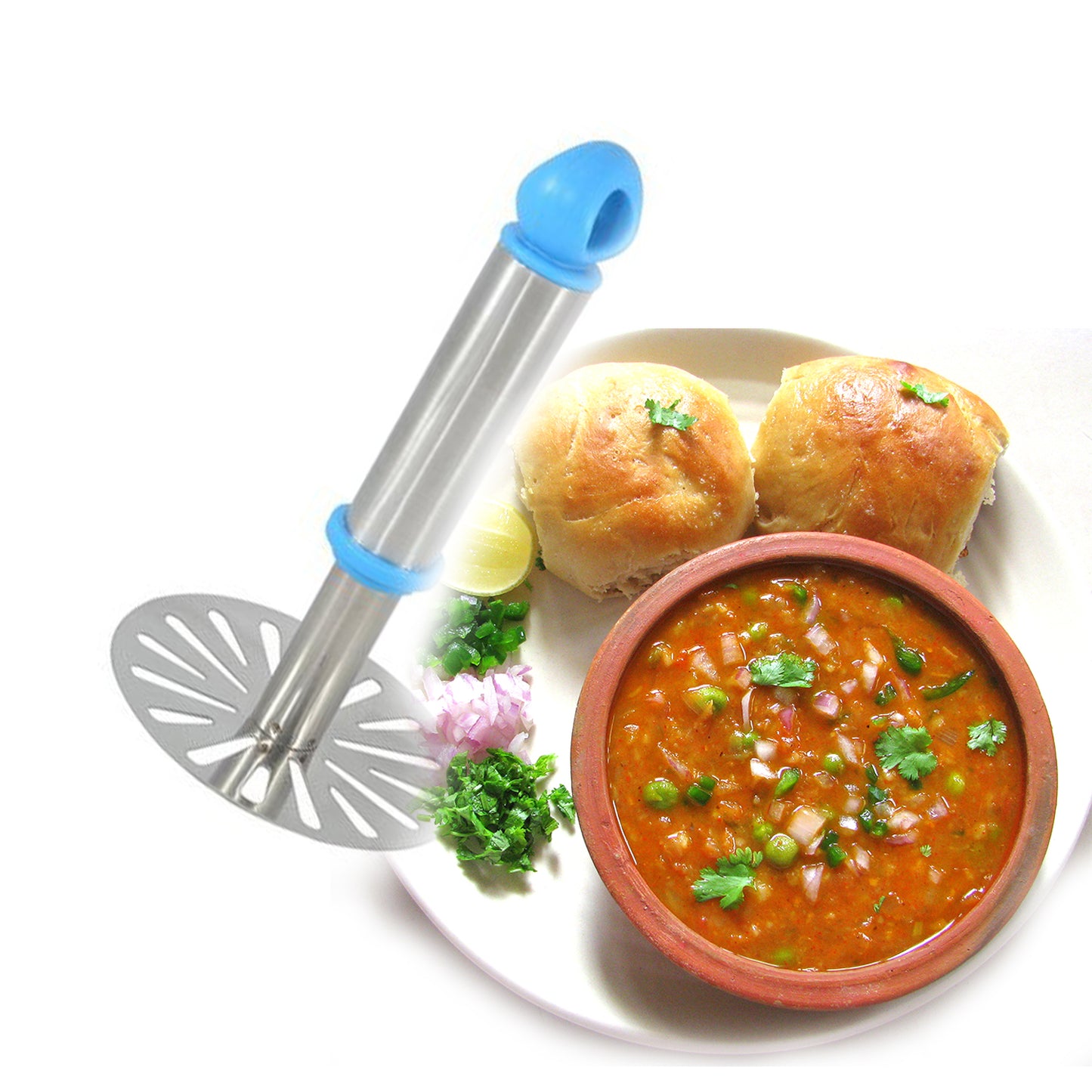 8123 Ganesh Potatopav Bhaji Masher With Plastic Handle Silver  Plastic - Oval Pav Masher Potato 1-piece Smasher Handle Multicolor - Zidbik