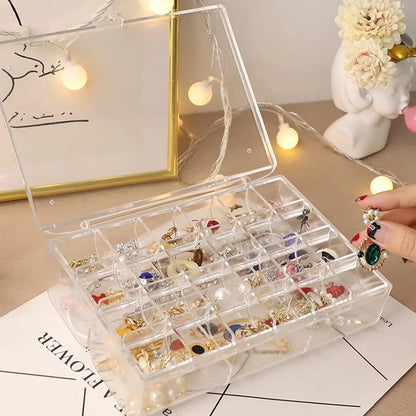 12829 2 Layer Acrylic Jewelry Storage Box Dustproof Earring Box Storage Box Portable Nail Art Storage Case 24-grid Small And 6-grid Big Case Makeup Vanity Box (1 Pc 30 Compartment) - Zidbik