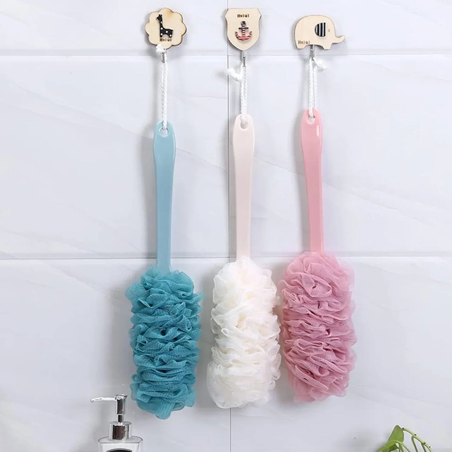 6702 Loofah Back Scrubber For Shower Long Handle Bath Sponge Shower Brush Soft Nylon Mesh Back Cleaner Washer Body Bath Brush For Women And Men Bathroom Shower Accessories - Zidbik