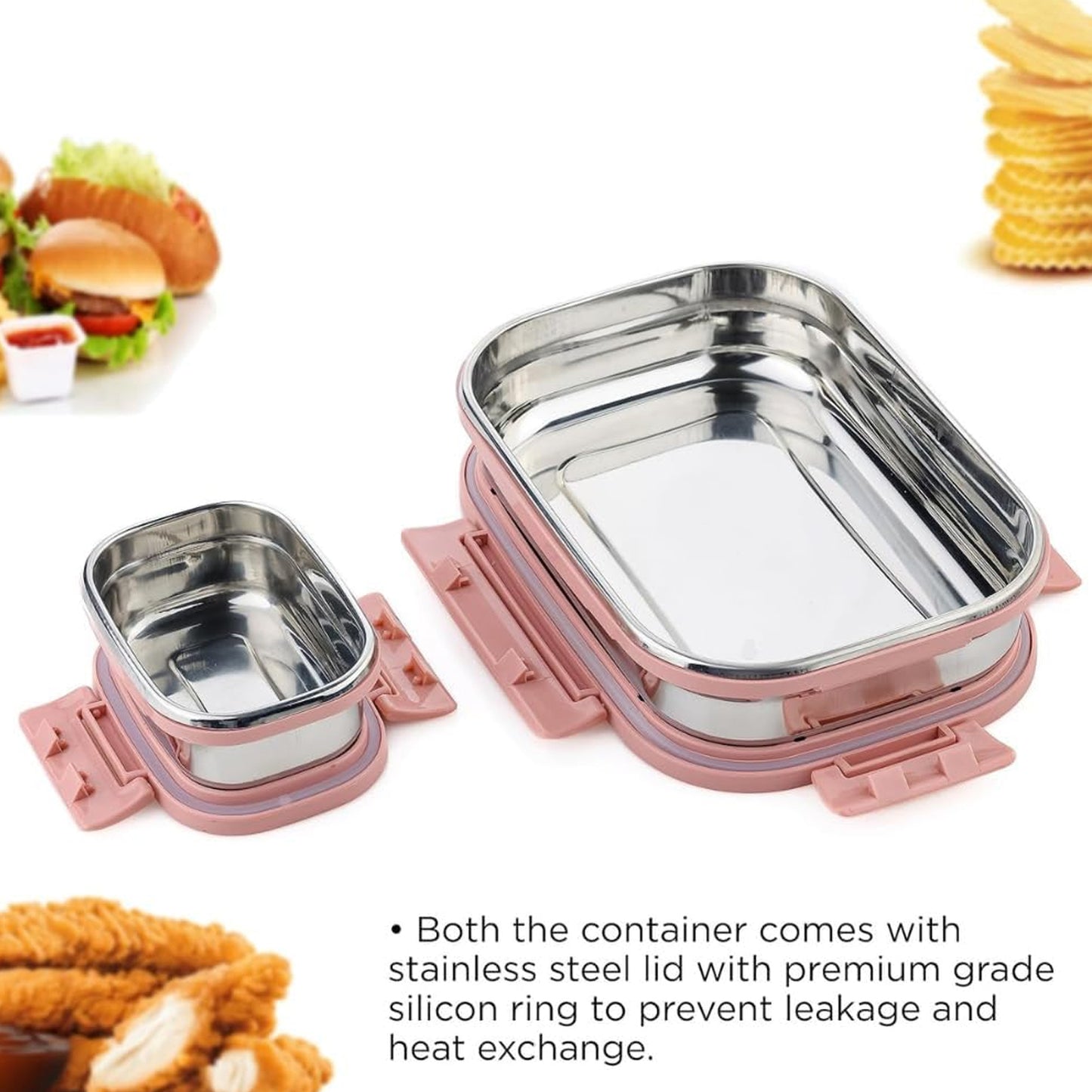 Premium Stainless Steel Leak Proof Air Tight Lunch Boxes (900ml+200ml Approx  2 Pc Set) - Zidbik