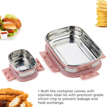 Premium Stainless Steel Leak Proof Air Tight Lunch Boxes (900ml+200ml Approx  2 Pc Set) - Zidbik