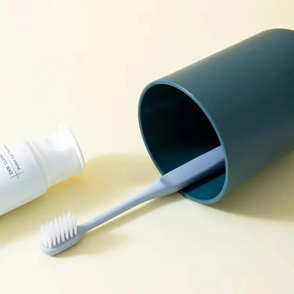 Multipurpose Wall Mount Toothbrush Holder Plastic Stand With 2 Cup (1 Set) - Zidbik