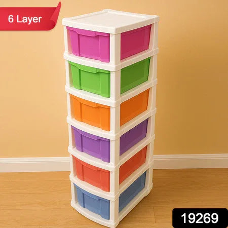 6-layer Multi-colored Plastic Storage Drawer Cabinet - Zidbik