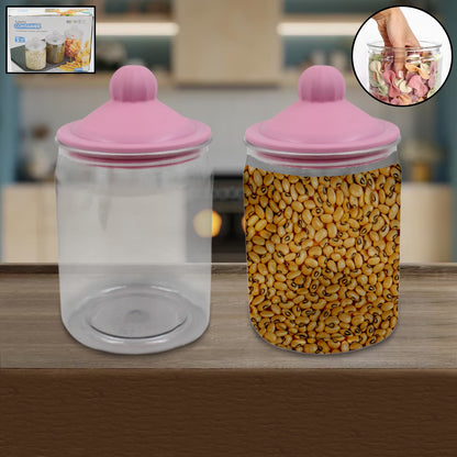 Transparent Kitchen Plastic Container Jar Set (2 Pcs Set  1100 Ml Approx) - Zidbik