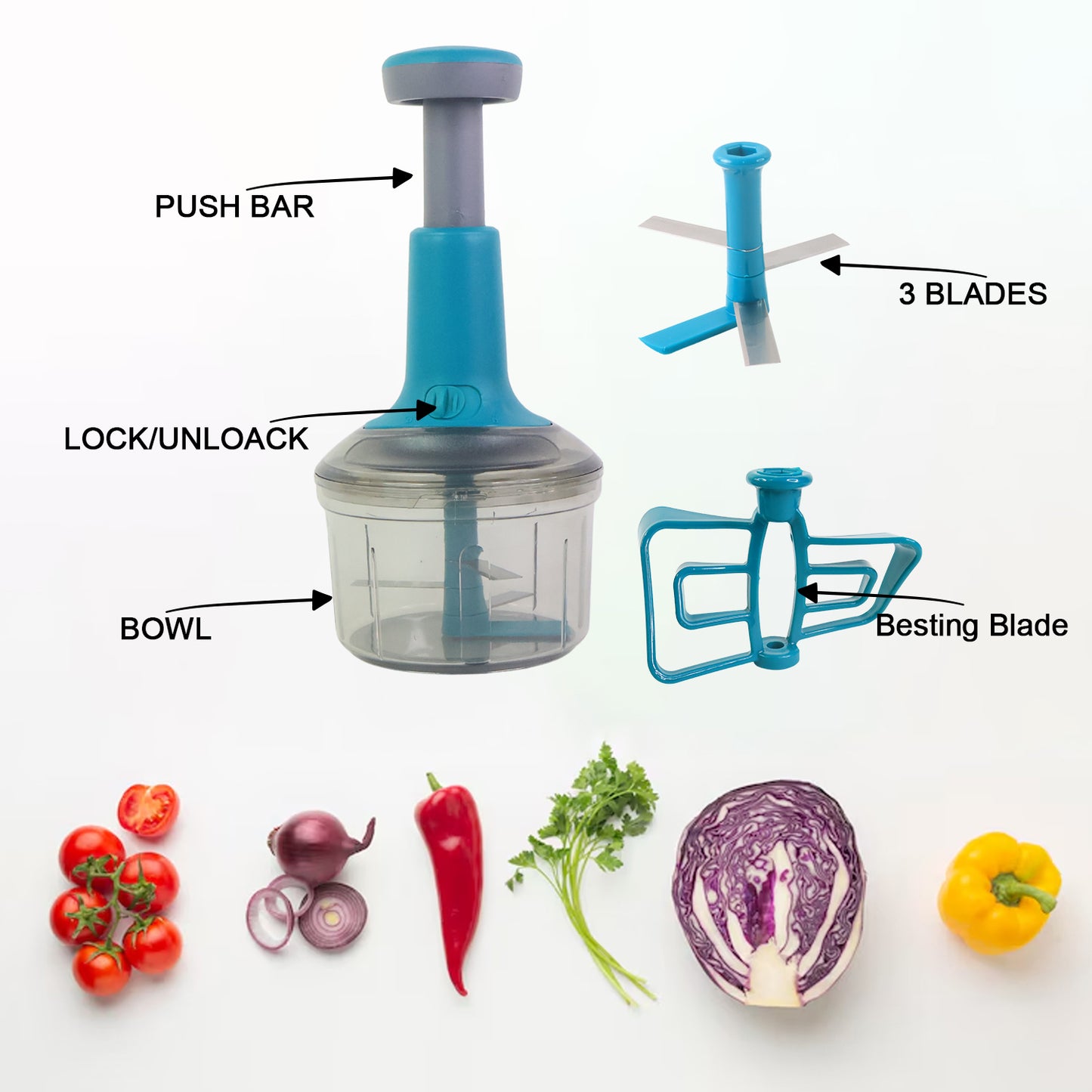 Supermom Premium Manual Push Chopper And Vegetable Cutter (750ml  1 Pc) - Zidbik
