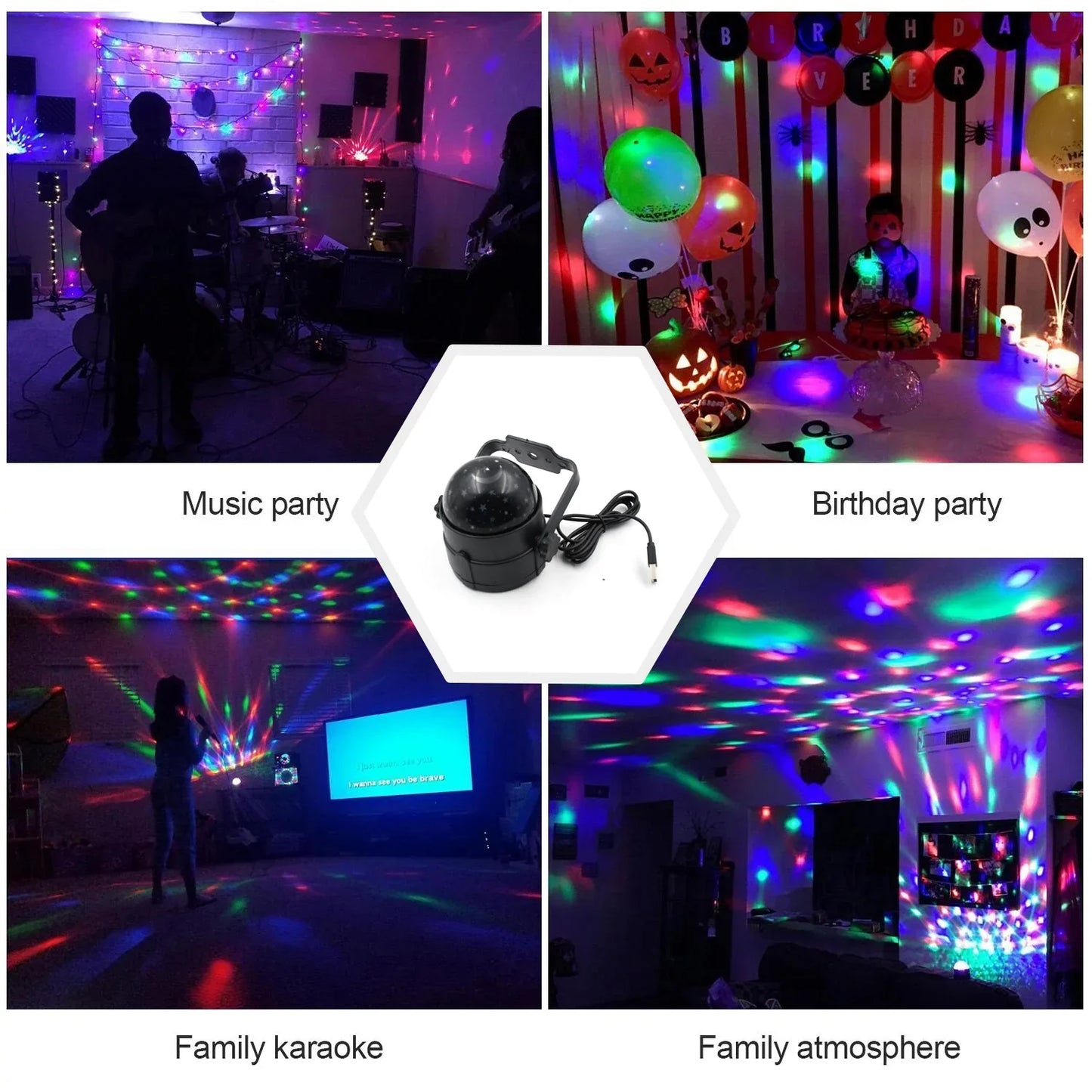 7549 Dj Light Party Disco Light For Home Party Led Disco Ball Colors Pattern Modes Dancing Light For Room Rotating Bulb Magic Lights For Diwali Wedding Holiday Party Party Gift Kids Birthday - Zidbik
