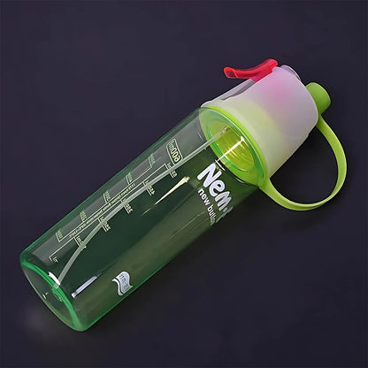 Plastic Dual Function Sports Water Bottle With Built-in Mist Spray And Leakproof Cap (600ml  1 Pc) - Zidbik