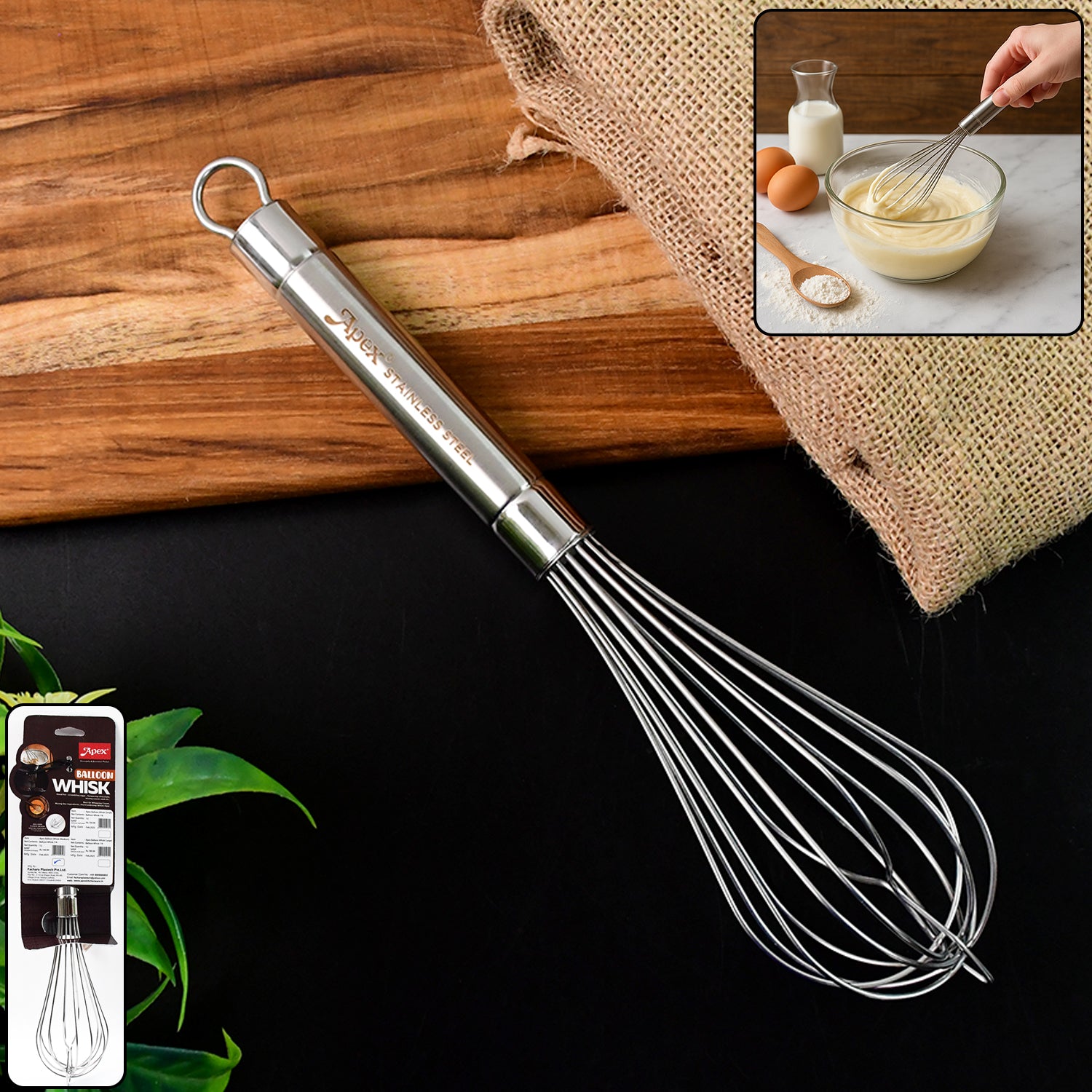 Apex Stainless Steel Large Hand Whisk (1 Pc) - Zidbik