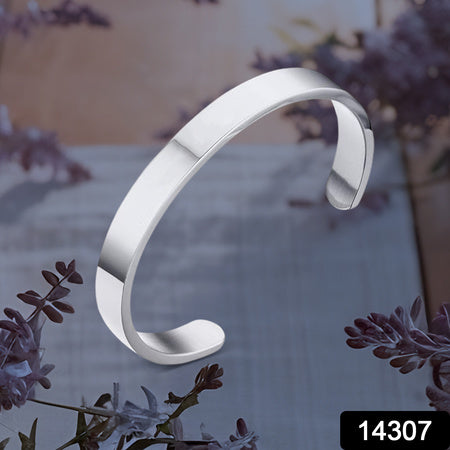 Minimalist Polished Open-ended Silver-tone Stainless Steel Kada (1 Pc) - Zidbik