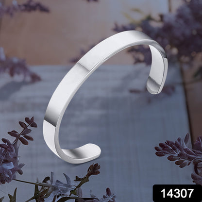 Minimalist Polished Open-ended Silver-tone Stainless Steel Kada (1 Pc) - Zidbik