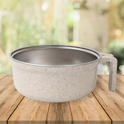 5606 Rice Bowl Noodle 1 Bowl With 1 Lid And Handle Wheat Straw Noodle Bowls With Wheat Straw 1 Fork 2 Chopsticks 1 Spoon For Soup Salad Cooker Snack Set (6 Pcs Set) - Zidbik