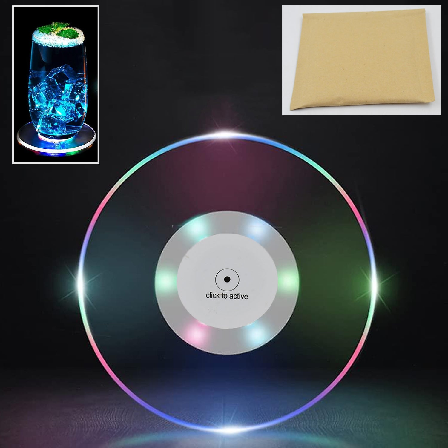 Colorful Led Cocktail Coaster Round Ultra-thin Led Drink Coaster (1 Pc) - Zidbik