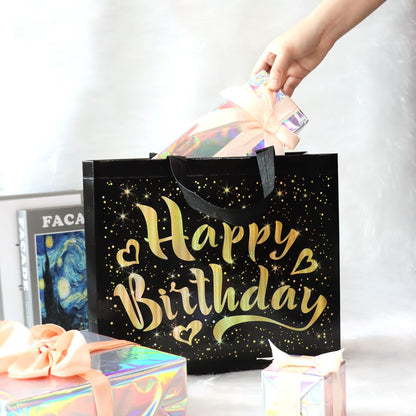 Birthday Gift Bag With Gold Shiny Stars Reusable Party Gift Bags (1 Pc) - Zidbik