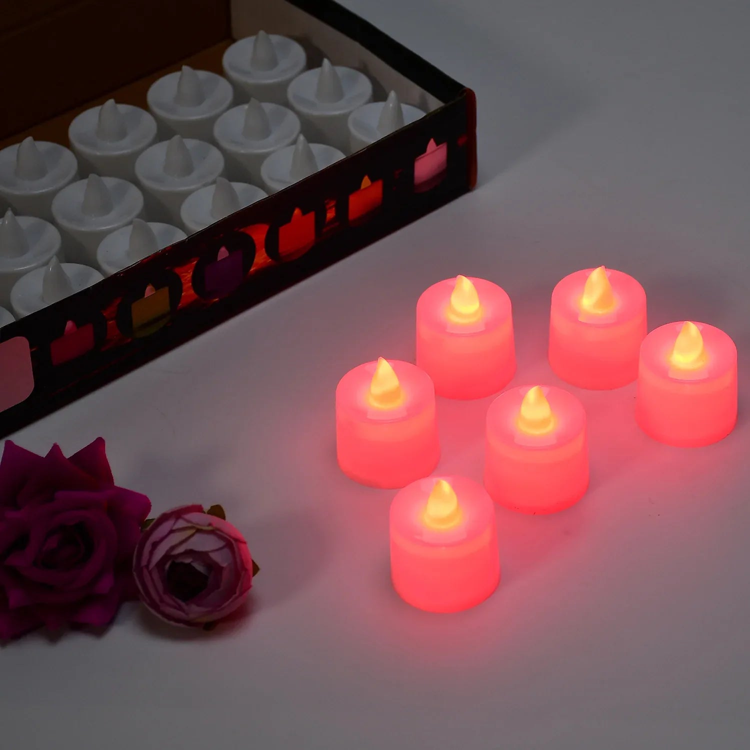 6633 Red Flameless Led Tealights Smokeless Plastic Decorative Candles - Led Tea Light Candle For Home Decoration (Pack Of 24) - Zidbik