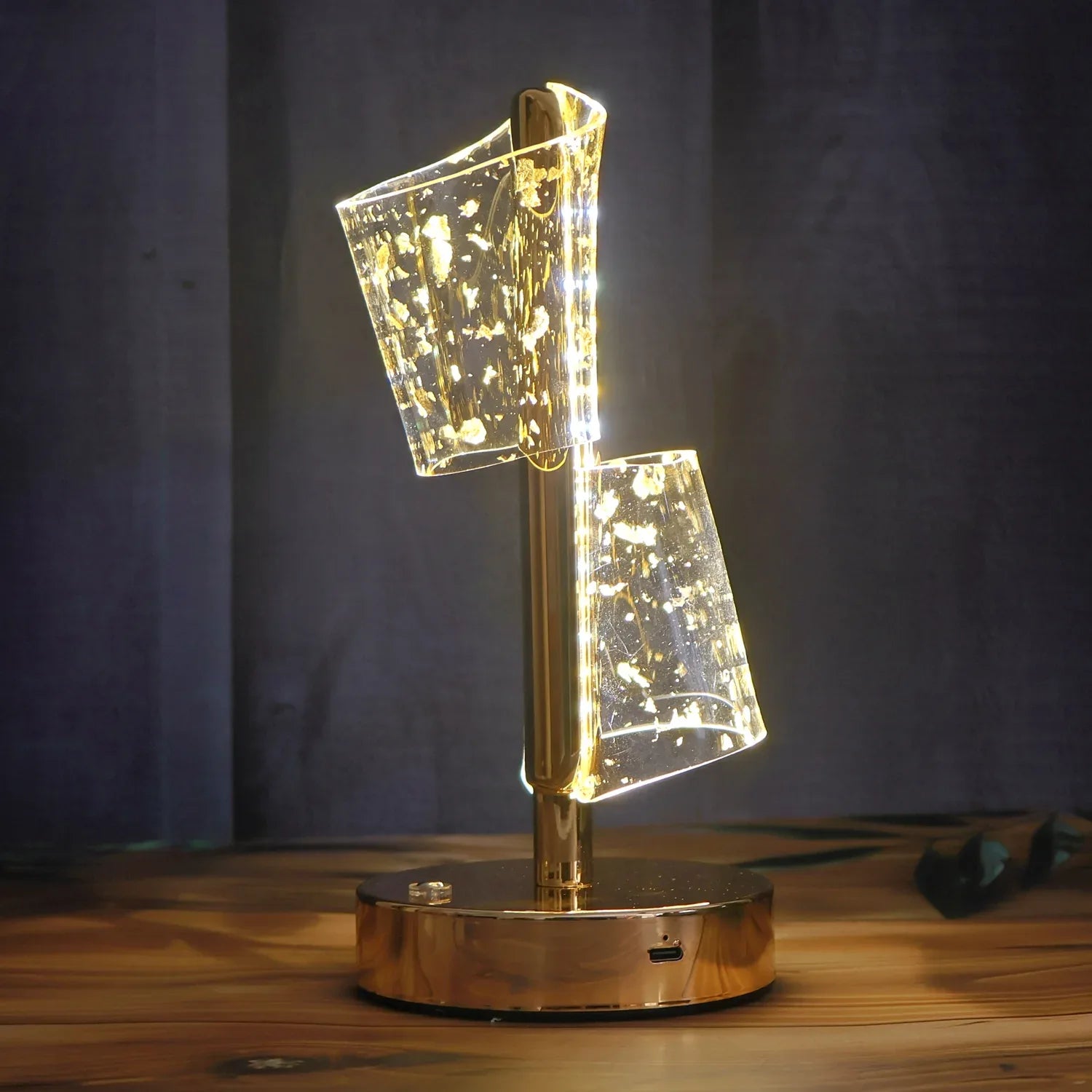 Luxury Golden Crystal Led Double Shade Table Lamp (1 Pc) - Zidbik