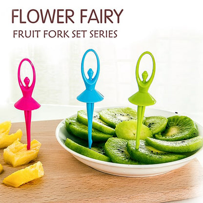 2046 Dancing Doll Fruit Fork Cutlery Set With Stand Set Of 6. - Zidbik