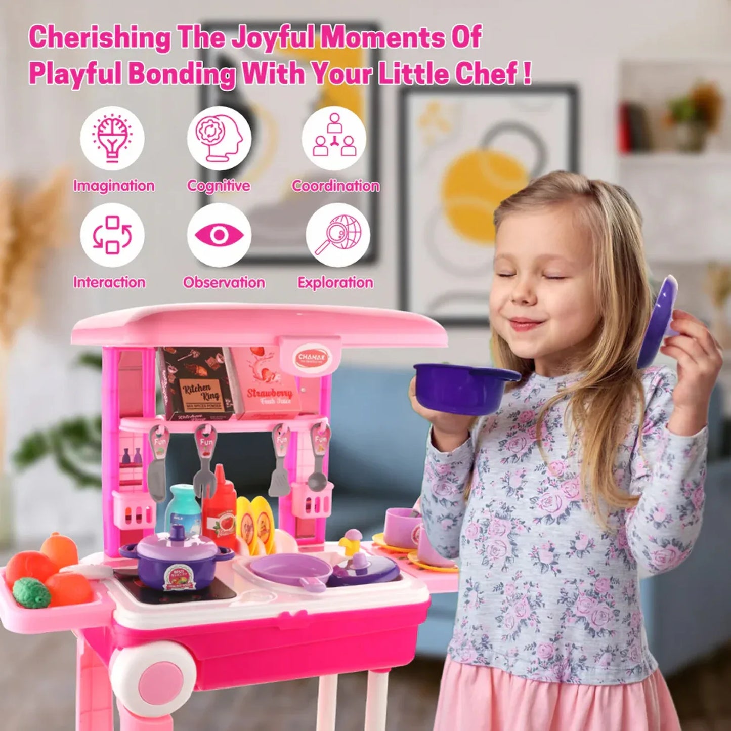 3 In 1 Kitchen Set For Kids Portable Pretend Play Toys For Kids With Suitcase (1 Set) - Zidbik