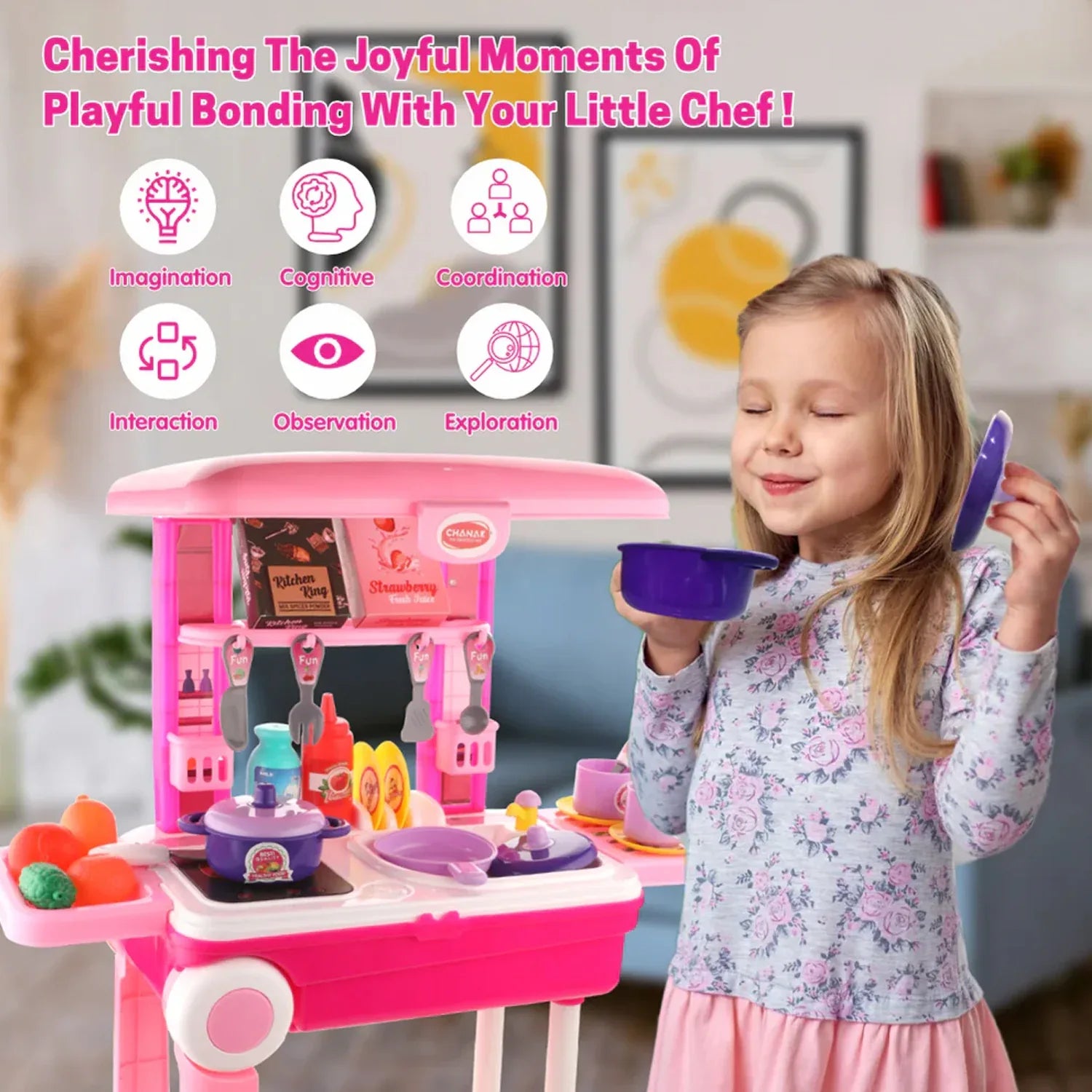 3 In 1 Kitchen Set For Kids Portable Pretend Play Toys For Kids With Suitcase (1 Set) - Zidbik