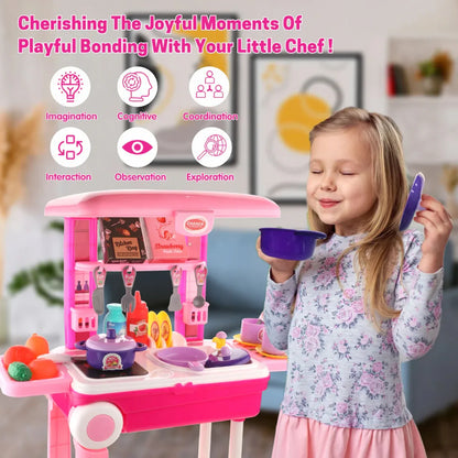 3 In 1 Kitchen Set For Kids Portable Pretend Play Toys For Kids With Suitcase (1 Set) - Zidbik