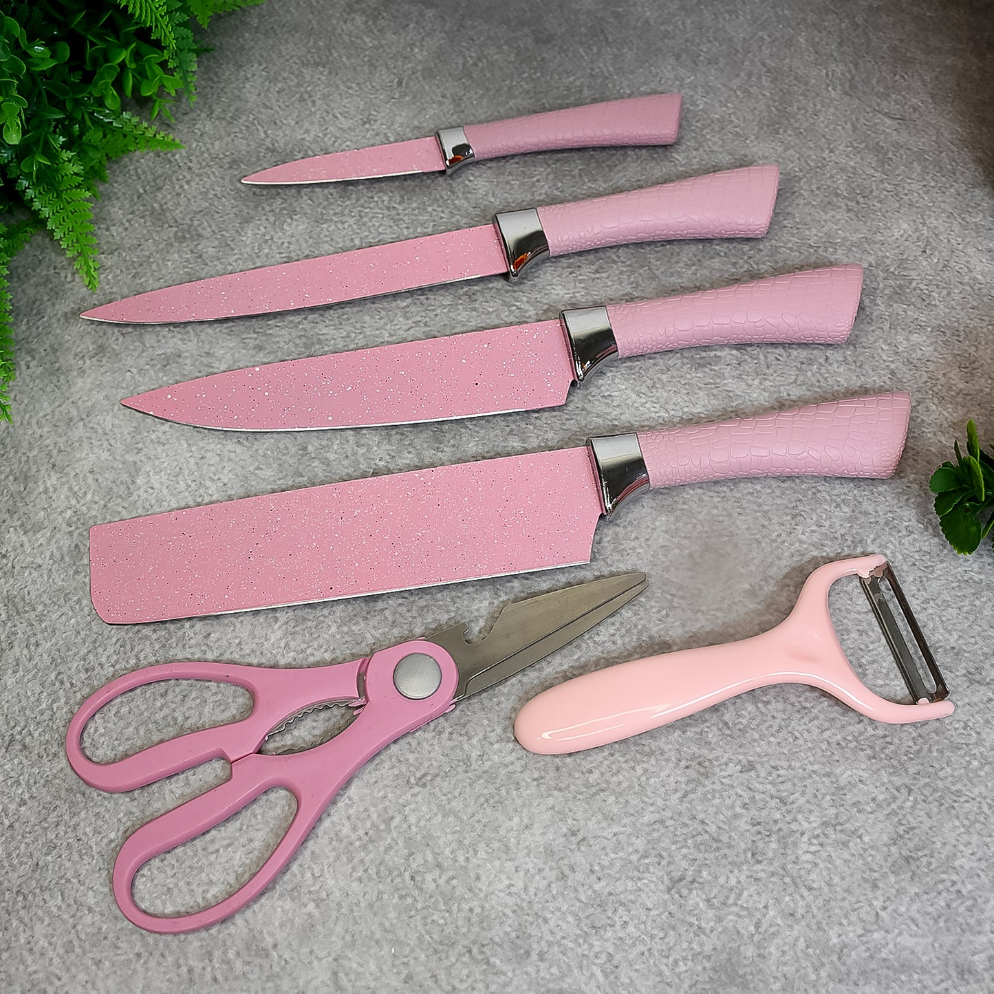 Stainless Steel Non Stick Ceramic Coating 6 Pcs Chef Kitchen Knife Set With Scissor  Peeler - Zidbik