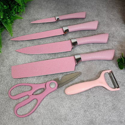 Stainless Steel Non Stick Ceramic Coating 6 Pcs Chef Kitchen Knife Set With Scissor  Peeler - Zidbik