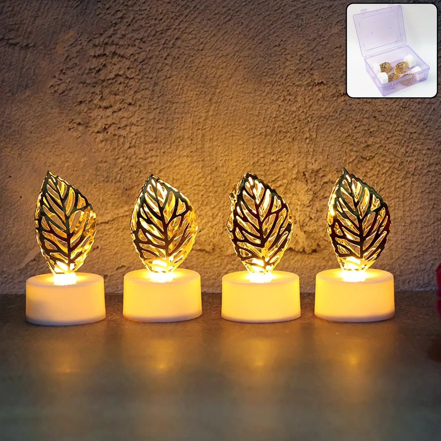 Decorative Golden Leaf Shaped Flameless Led Candles (4 Pc) - Zidbik