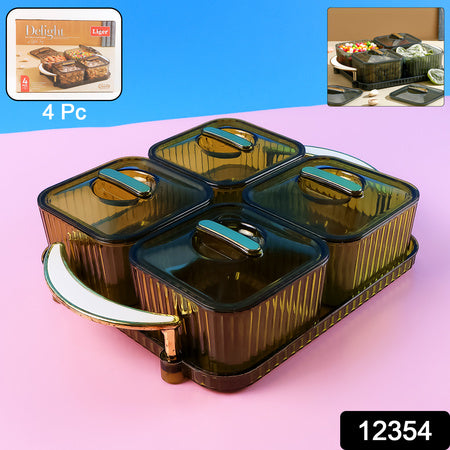 Delight 4-Piece Dryfruit Storage Box with Tray – Airtight Transparent Containers for Snacks & Sweets - Zidbik