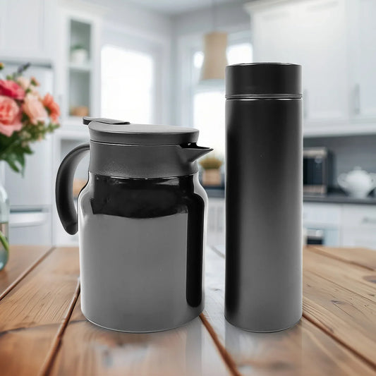 Thermal Coffee Carafe Tea Pot Water Bottles With Led Display (Bottle 500 Ml Pot 1000 Ml 2 Pc) - Zidbik