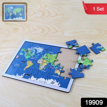 Educational Wooden World Map Puzzle For Kids - (1 Set) - Zidbik
