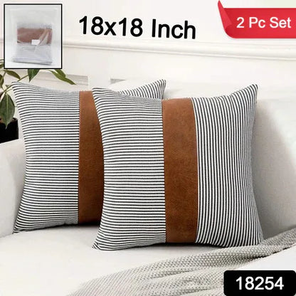 Pillow Covers Leather Cotton Cushion Covers (16 16 Inch 1 Pair 2 Pc) - Zidbik