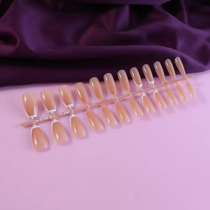 Elegant Nude Glossy Artificial Nail Tips Fake Nails (24 Pc Set) - Zidbik