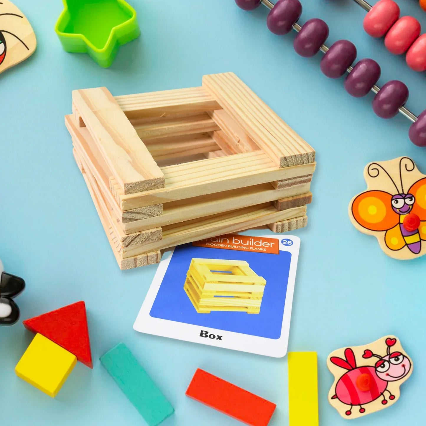 Wooden Pattern Brain Puzzles 20 Pcs Wooden Strips 40 Pattern Cards (1 Set) - Zidbik