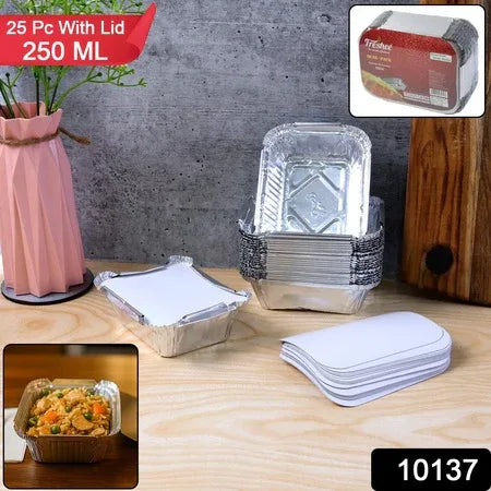 Disposable Aluminium Food Containers With Lids 250 Ml Capacity (Pack Of 25) - Zidbik