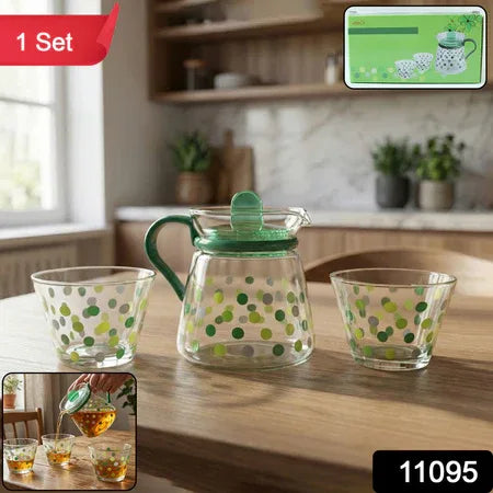 Elegant Glass Tea Pot With Matching Cups Set (1 Set) - Zidbik