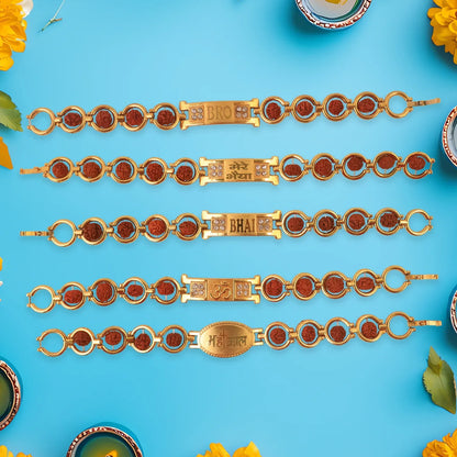 Gold Plated Designer Circular Bead Bracelet Rakhi For Brother (Mix Design 1 Pc) - Zidbik