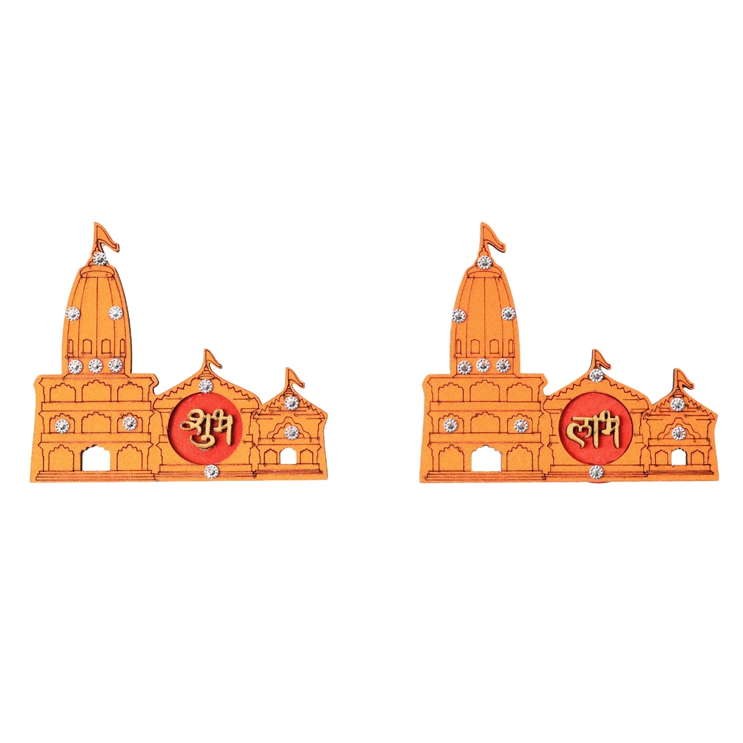 Shubh Labh Ram Temple Mandir Design Decorative Wall Sticker (2 Pc) - Zidbik