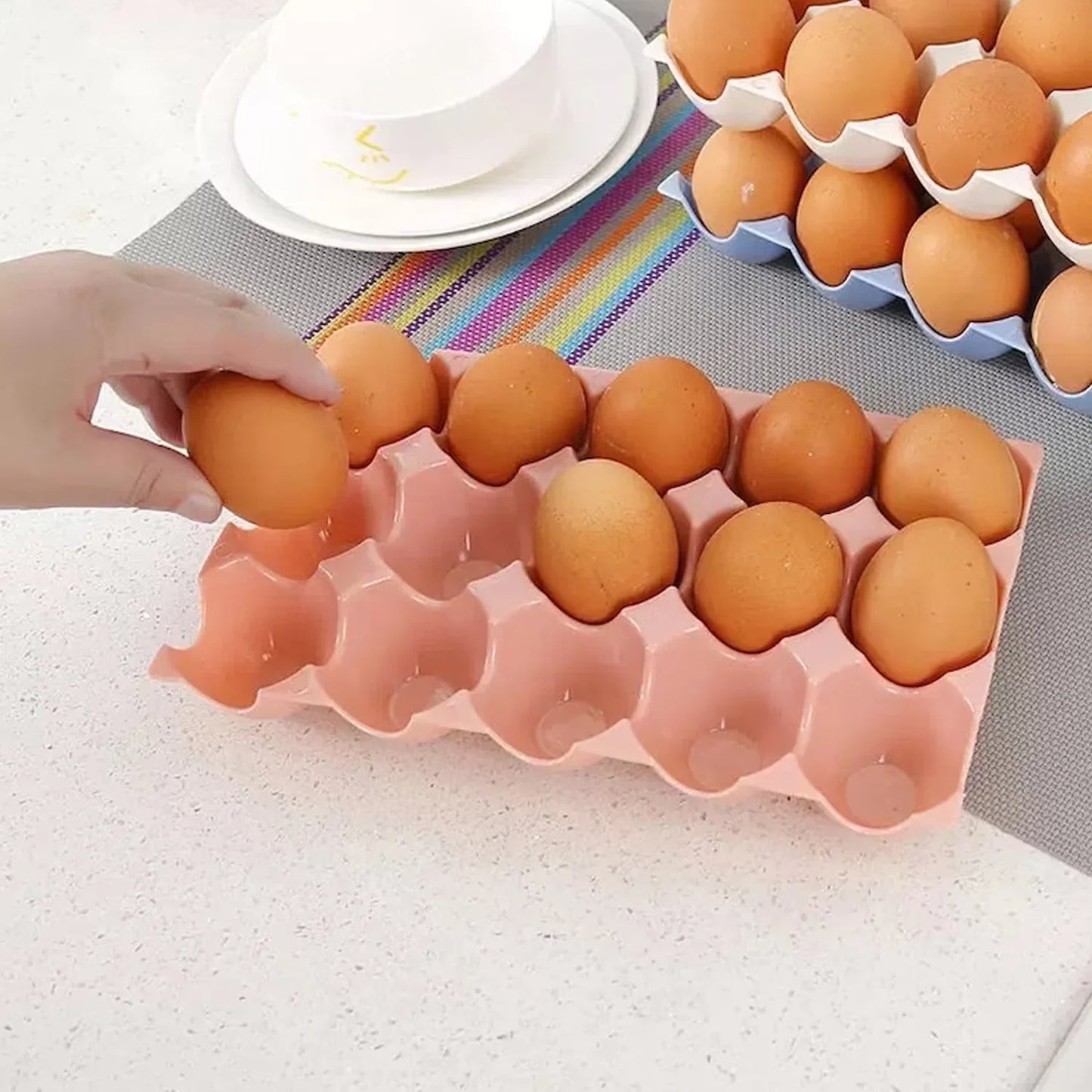 2116 15 Cavity Plastic Egg Tray Egg Trays For Storage With 15 Eggs Holder (4 Pc Set) - Zidbik