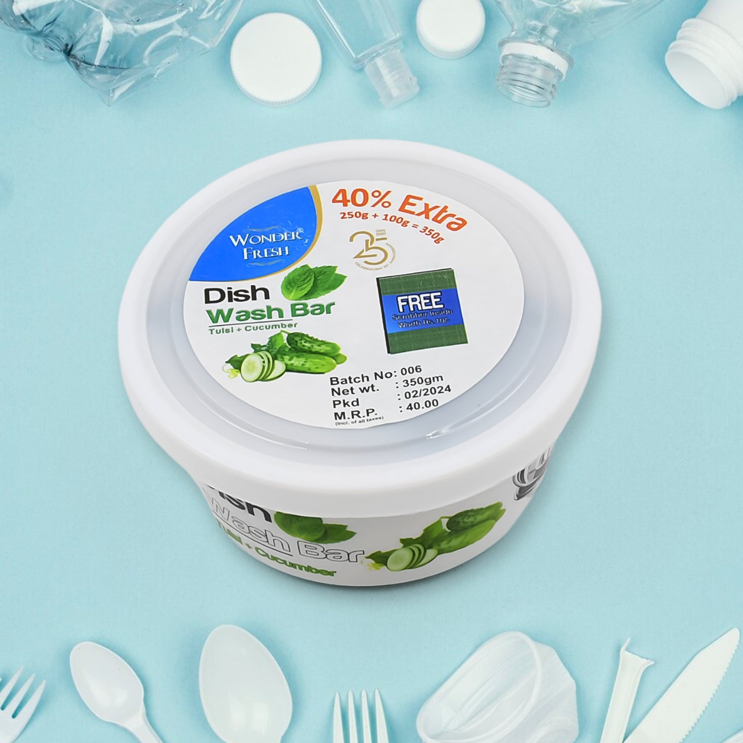 Fresh Mix Flavor Round Dishwash Bar With Super Scrubber Free Complete Dishwashing Solution Tough Stains Remover (350 Gm) - Zidbik