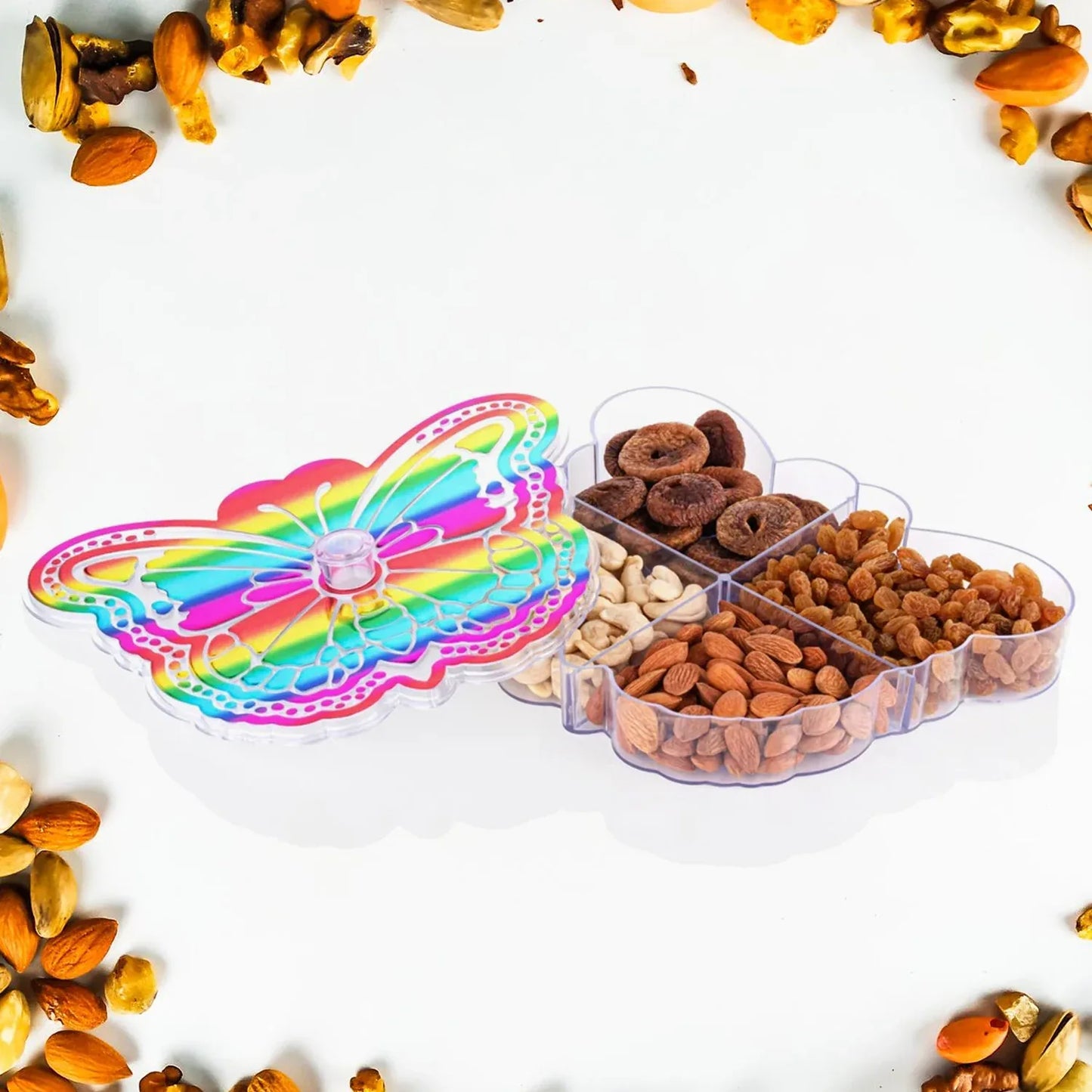 Butterfly Shape 4 Compartment Multipurpose Box Dry Fruit Box (1 Pc) - Zidbik