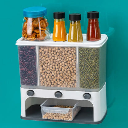 2550 Easy Flow Cereal Dispenser For Kitchen 3 In 1 Push Button Wall Mount Container - Zidbik